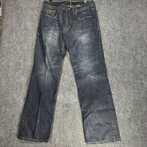 Rocawear Jeans Mens 36 Classic Fit Dark Wash Cotton Pockets Logo Zip Fly